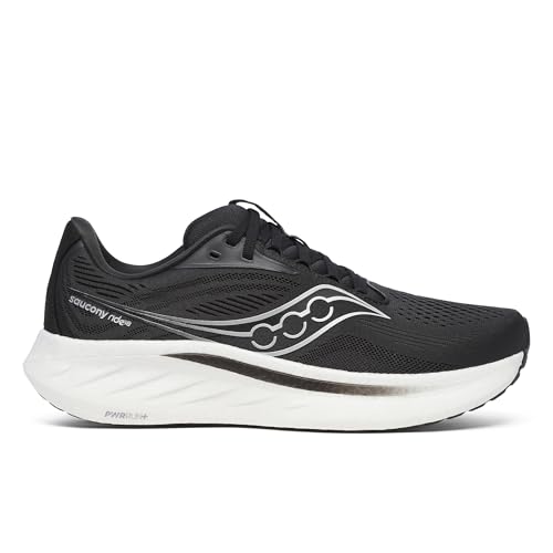 Saucony Men's Ride 18 Sneaker, Black/White, 9.5