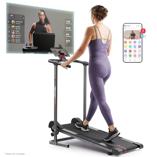Sunny Health & Fitness Smart Manual Walking Treadmill, 300 LB Weight Capacity, Non-Electric, Fixed Incline, Compact & Foldable, Digital Monitor, Bluetooth Connection with SunnyFit App - SF-T1407SMART