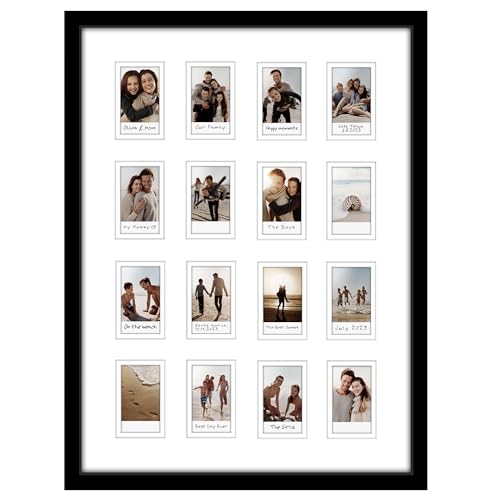 Americanflat 15x20 Picture Frame with 16 Openings for 2x3 Instant-Print Photos - Black Mini Picture Frames for Wall Display with Polished Plexiglass