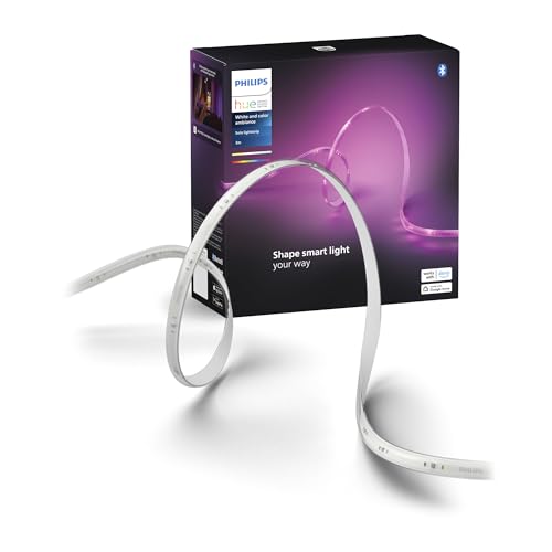 Philips Hue Indoor 10 Ft Smart RGBWW LED Solo Lightstrip Base Kit, 1 Pack, Control with Hue App, LED Strip Lights Compatible with Alexa, Google Assistant and Apple HomeKit