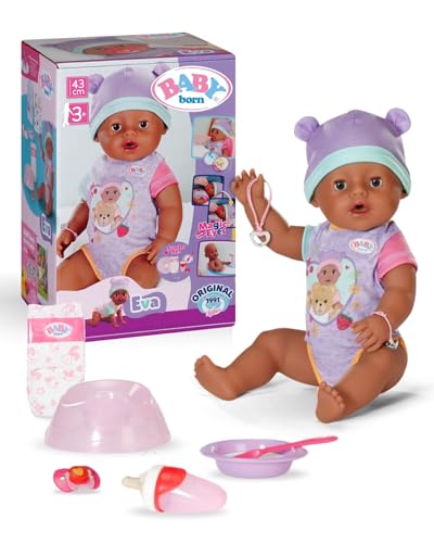 BABY born Eva 43cm, ​​Baby Doll with 10 lifelike functions and accessories- Suitable for Children Aged 3+