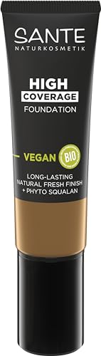 🔥 STARKER PREIS (-35%) SANTE Naturkosmetik High Coverage Natural Foundation 08 Warm Chestnut, vegane Grundierung mit Bio-Peptiden, mit hoher Deckkraft und einem natürlichen Finish, pflegende Formel, 25 ml