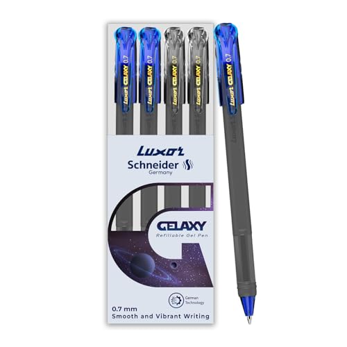 Schneider Gelaxy|Refillable Gel Pen|Pack of 4-(2Blue + 2Black)|0.7mm Precise Writing|Quick Dry Ink | German Technology|Smooth Writing Experience| Idea