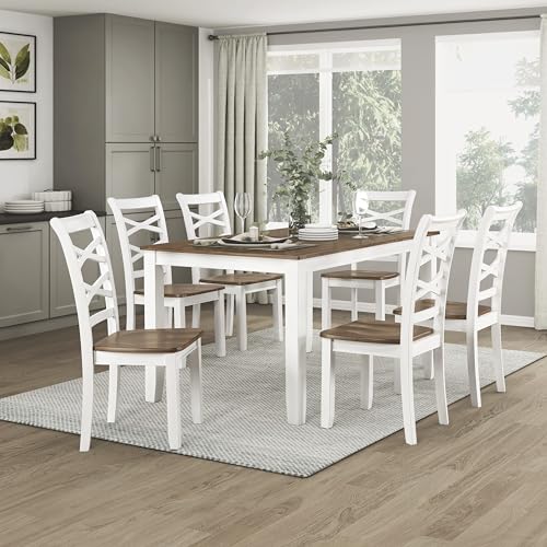 Lexicon Dining Table Set for 6 with Chairs, Wood 7 Piece Farmhouse Dining Room Table and Chairs Set of 6, Cross Back, Easy Assembly Seater for Indoor Home, Dinner, Kitchen, Cherry/White