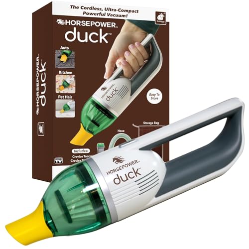 Duck Compact Cordless Vacuum by Horsepower, Ultra-Powerful, Strong Suction, AS-SEEN-ON-TV, Easy To Store, Rechargeable. Home, Auto, Pet Hair, Fits In Tiny Crevices, Includes Hose, Crevice Tool & Brush