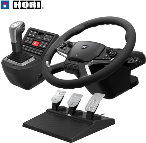 HORI Truck Control System for Windows 11/10 with Force Feedback Steering Wheel, Shifter Control Panel, & Pedals