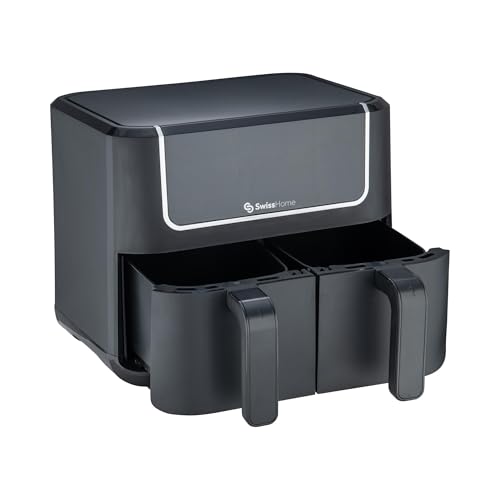 🔥 STARKER PREIS (-67%) Z SwissHome DARK - Luftfritteuse 2100W - 2 Töpfe 3L - 8 Funktionen - LED-Touchscreen - Antihaftbeschichtung - Dörr- und Aufwärmfunktion - Einfache Reinigung