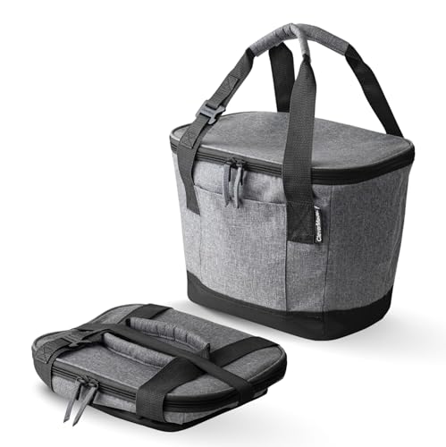 CleverMade Tahoe Collapsible Insulated Cooler Bag – 18 Cans / 14 Qt Leakproof Soft Cooler for Beach, Travel, Car – Bottle Opener – Cool Gray/Midnight