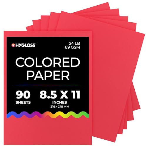 Hygloss Red Colored Paper - 24 lb, 89 GSM, Fade-Resistant, Acid-Free, 8.5x11-Inch Letter Size Color Copy Paper, 90 Sheets