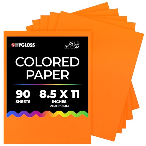 Hygloss Bright Orange Colored Paper - 24 lb, 89 GSM, Acid-Free, Fade-Resistant, 8.5x11-Inch Letter Size Color Copy Paper, 90 Sheets