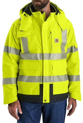 Carhartt Men's High-Visibility Waterproof Loose Fit Heavyweight Insulated Class 3 Jacket, Brite Lime, Large