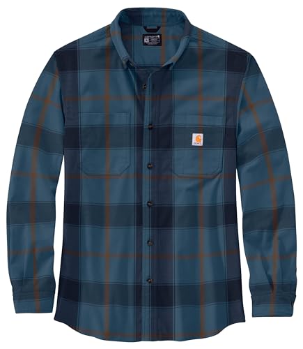 Carhartt Men's Rugged Flex Relaxed Fit Midweight Flannel Long-Sleeve Plaid Shirt, Thundercloud, X-Large