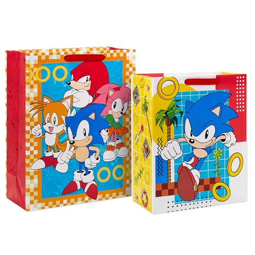Hallmark Sonic the Hedgehog Gift Bags for Kids, Gamers (2 Bags: 1 Large 13", 1 Extra Large 15") for Birthdays, Back to School, Christmas