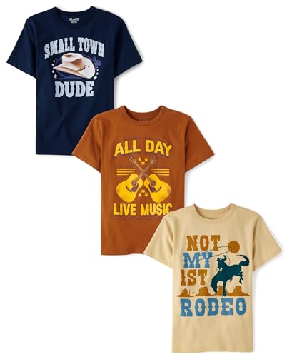 The Children's Place,Boys,Assorted Everyday Short Sleeve Graphic T-Shirts,Multipacks,Rodeo/Small Town/Live Music 3-Pack,Medium