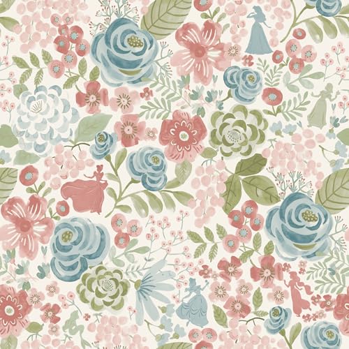 RoomMates Disney Princess Blush Watercolor Floral Peel and Stick Wallpaper, RMK12794PLW