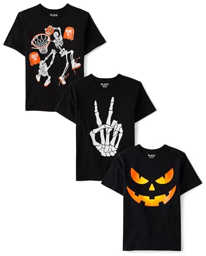 The Children's Place,Boys,All Holidays Short Sleeve Graphic T-Shirts,Multipacks,Peace/Skeleton Bball/Pumpkin 3-Pack,Medium