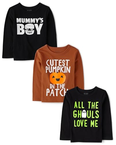 The Children's Place,Baby Boys,and Toddler All Holidays Long Sleeve Graphic T-Shirts,Multipacks,Harvest Pumpkin/Ghouls/Mummy 3-Pack,3 Years