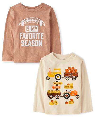 The Children's Place,Baby Boys,and Toddler All Holidays Long Sleeve Graphic T-Shirts,Multipacks,Harvest Vehicle/Harvest Football 2-Pack,4 Years