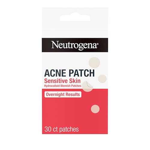 Neutrogena Sensitive Skin Blemish Patches, Acne Patches for Sensitive Skin, Hydrocolloid Treatment Visibly Shrinks Pimples Overnight, 2 Sizes, 30 Count