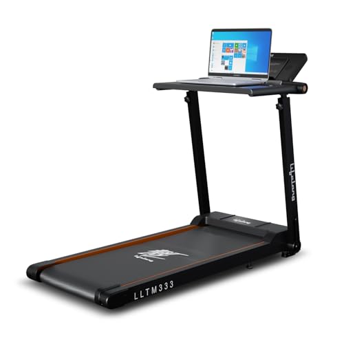 Lifelong Treadmill for Home with Desk - 2.5 HP Peak Motorised Walking Pad, 2 Manual Inclines, 12 Fitness Presets, Speed 12 km/hr - Bluetooth Speaker, 