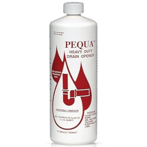 PEQUA INDUSTRIES P-10232 Pequa Heavy Duty Drain Opener, Non-Acid, Fast-Acting Formula, Industrial strength Drain Cleaner for Sinks, Tubs, Septic Tanks -32 Oz