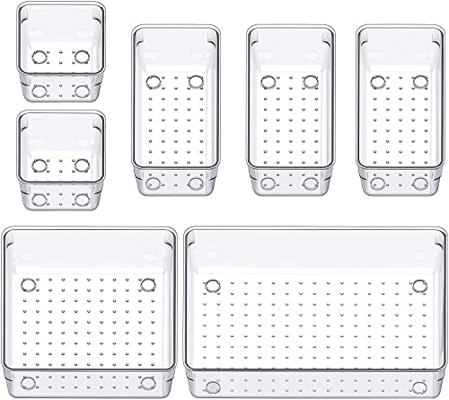 Arto Clear Transparent Acrylic Drawer Organizer Set with Various Size for Bathroom,Bedroom Dresser,Cosmetics Makeup,Kitchen Utensil,Office,Stationery,