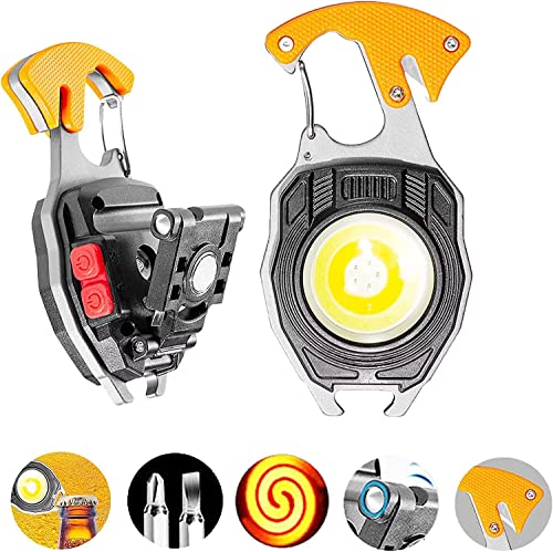 Keychain LED Flashlights Magnet 800 Lumens COB Portable Emergency Light with Screwdriver,Bottle Opener,Rechargeable,Cigarette Lighter,Whistles,Outdoor