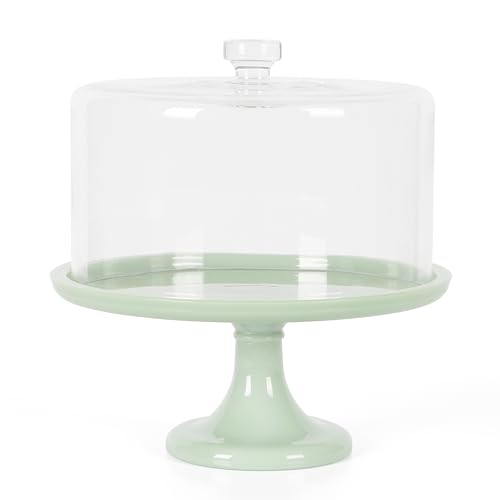Martha Stewart Highbrook 10-Inch Jadeite Cake Stand with Glass Dome – Vintage-Style Pedestal Dessert Plate for Cakes a