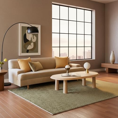 Rugs USA 9'6" x 13'6" Melrose Checked Wool Indoor Area Rug, Contemporary Farmhouse Moss/Ivory for Living Room, Bedroom, Office, Entryway, Hallway