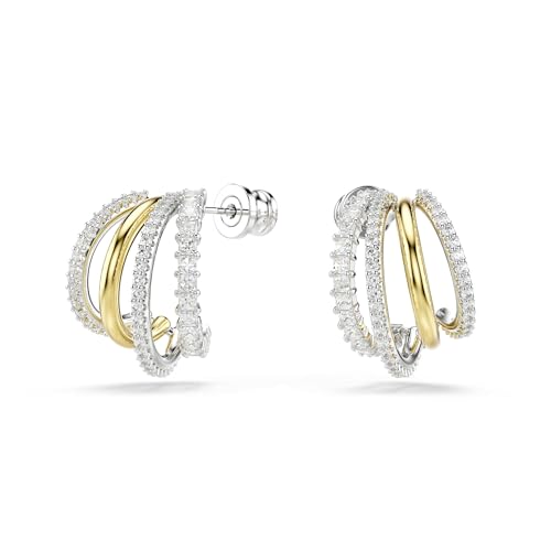 (-37%) Swarovski Hyperbola Kreolen, Weiße Mini-Ohrringe im Edlen Metallmix mit Strahlenden Swarovski Kristallen in Verschiedenen Schliffen