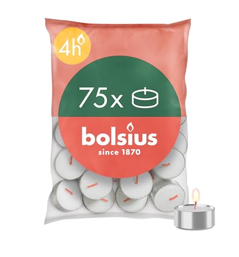 (-33%) Bolsius D-light Teelichter - 75 Stück - im Beutel - Länge Brenndauer 4 Stunden - Dekorative Haushaltkerzen - Weiß - Enthält Natürliches Pflanzenwachs - Ohne Palmöl