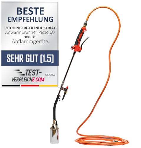 (-21%) ROTHENBERGER Industrial 2teiliger Anwärmbrenner Piezo 60 inkl. 5 m Propangasschlauch & Piezo-Zündung | Unkrautvernichter | Brenner | Gasbrenner | Abflammgerät | Dach- und Bitumenbahnen | 1500004926