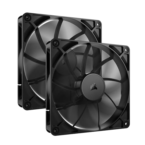 CORSAIR RS140 140mm PWM Fans – Daisy-Chain Connection – Low-Noise – Magnetic Dome Bearing – Dual Pack – Black