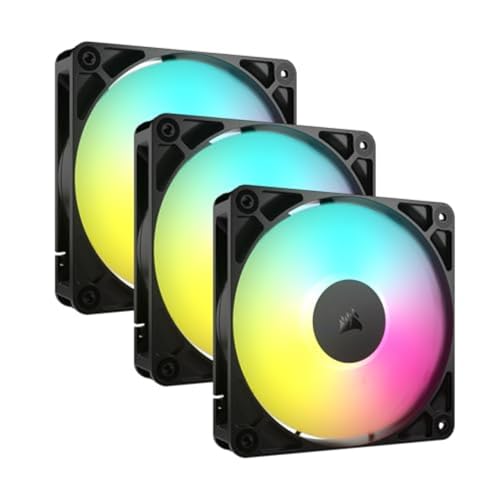 CORSAIR RS120 ARGB 120mm PWM Fans – Daisy-Chain Connection – Low-Noise – Magnetic Dome Bearing – Triple Pack – Black