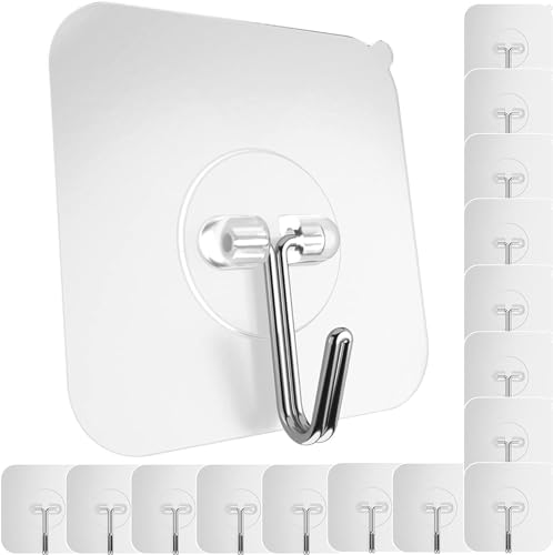 Adhesive Hooks for Hanging Heavy Duty Wall Hooks Self Adhesive Towel Coat Hooks Waterproof Transparent Hooks for Bathroom Shower Kitchen Keys Door Out