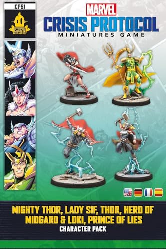 Marvel: Crisis Protocol Mighty Thor, Lady SIF, Thor, Hero of Midgard, and Loki, Prince of Lies Character Pack, Tabletop Superhero Game, Ages 14+, 2 Players, 90 Min Playtime, Made by Atomic Mass Games