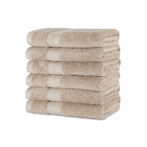 Amazon Basics Fade-Resistant 100% Cotton Hand Towel, 6 Pack, 16"x26", Taupe