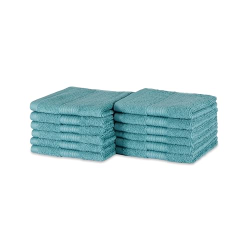 Amazon Basics Fade-Resistant 100% Cotton Washcloth, 12 Pack, 12"x12", Teal
