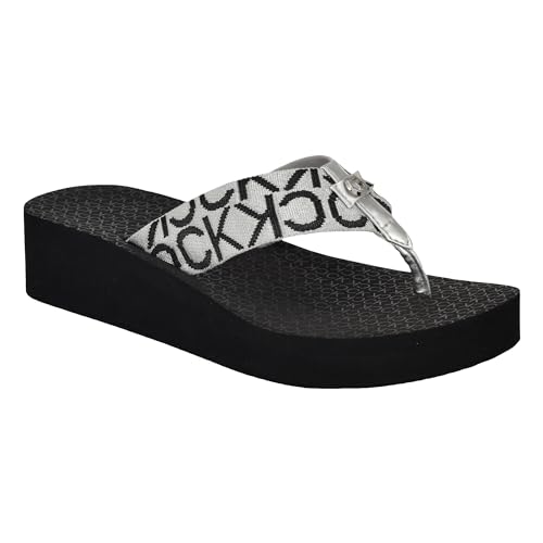 Calvin Klein Women's Meena Flip Flop, Black/Silver Logo 004, 7