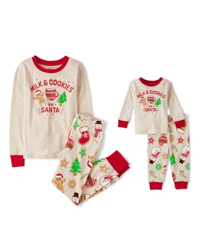 The Children's Place,Unisex Baby,and Kids, Sibling Matching, Holiday Pajama Sets, Cotton,Milk and Cookies for Santa,8