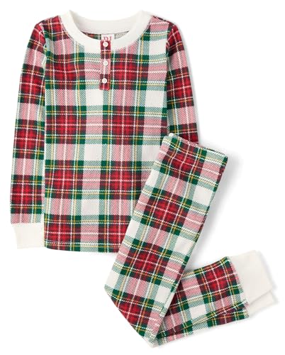 The Children's Place,Unisex Baby,Family Matching, Plaid Thermal Pajamas Sets,Red Tartan Plaid,10
