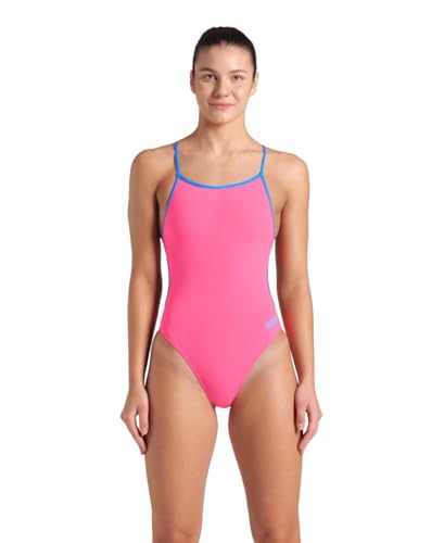 ARENA Women's Solid Team MaxLife Sports Swimsuit Lace Back One Piece Racing Bathing Suit Competition Training Athletic Swimwear, Shocking Pink/Blue River, US Size 34