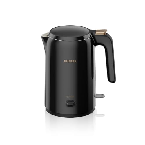 Philips Metal Double Walled Electric Kettle With Keep Warm Function, 1.5L, 1300W, Auto Shut Off, 2Yrs Warranty (HD9378/80), Black