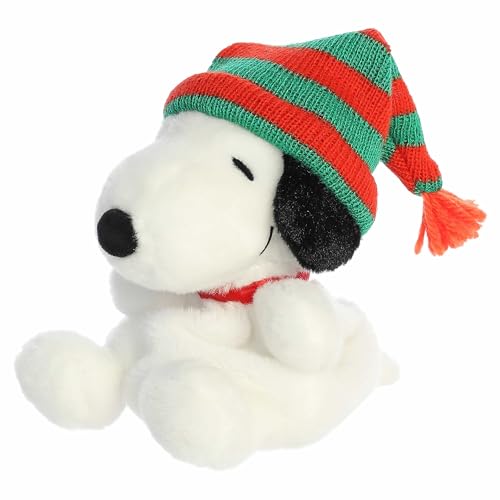 Aurora® Festive Peanuts® Palm Pals™ Snoopy Beanie Stuffed Animal - Classic Characters - Lasting Memories - White 5 Inches