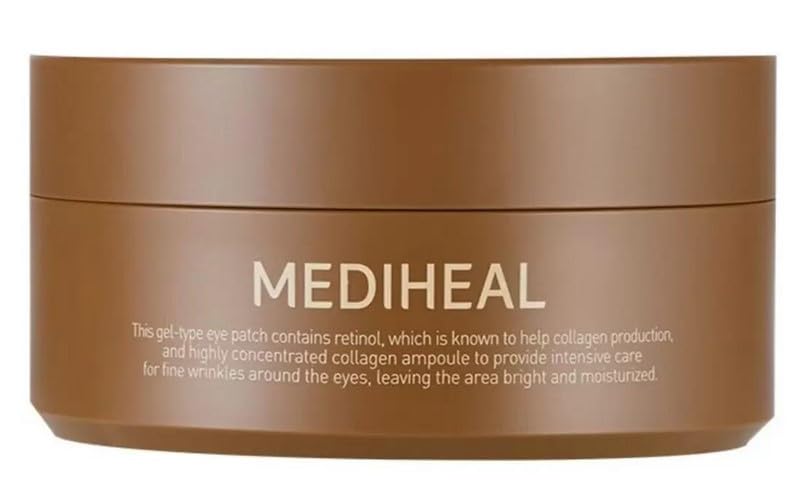 Mediheal Retinol Collagen Under Eye Patches - Korean Hydrogel Eye Pads (60 patches) with 95% Retinol & 5 Micro Collagen. Nourishing & Non Irritating Eye Gel Mask. Sealing Cap & Spatula Included.