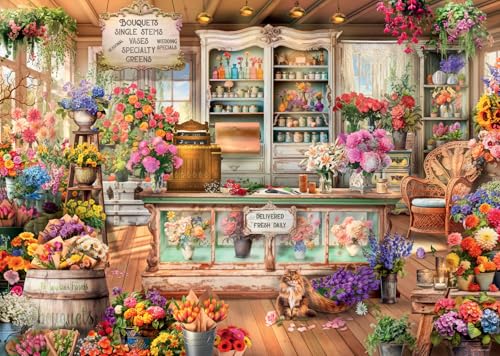 Ravensburger All Seasons Flower Shop 1000 Piece Jigsaw Puzzle | Explore Colorful Botanical Arrangements | from The Bestselling Puzzle Brand Worldwide | Enhanced Anti-Glare Surface