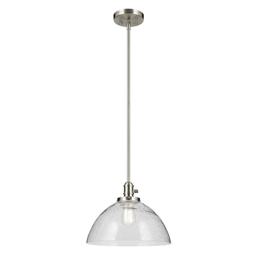 Avery 11" 1-Light Dome Pendant with Clear Seeded Glass in Nickel, for Kitchen Island, Dining Table, (11" x 14&