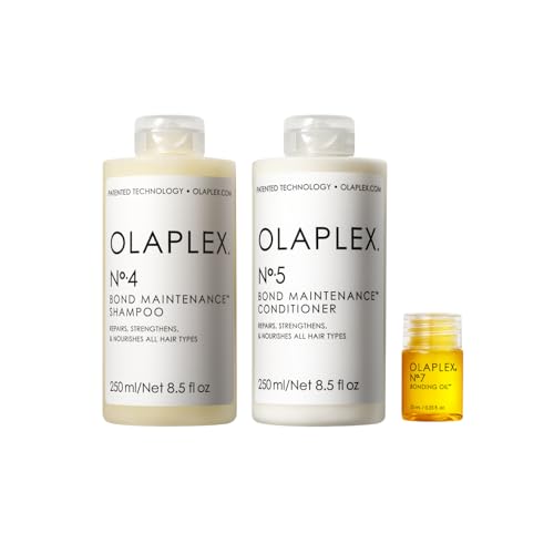 Olaplex Kit de lavado y brillo para el cabello: Nº 4, 5, 7, Set de champú y acondicionador para limpiar, hidratar y controlar el encrespamiento hasta 72 horas, aceite de unión para brillo y