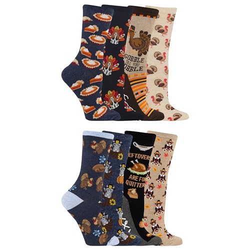 Hot Sox Women's Thanksgiving Bundle 8 Pack, Multi-Colored, Women's 4-10