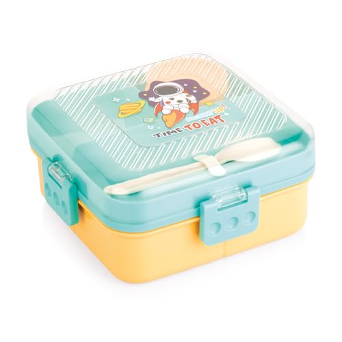 ATTRO My Lunch 2 Layer Plastic Lunch Box Comes with Fun Dinosaur Print, 1 Detachable Tray, 1 Small Container & 1 Spoon Ideal for Kids BPA Free 1590ml+